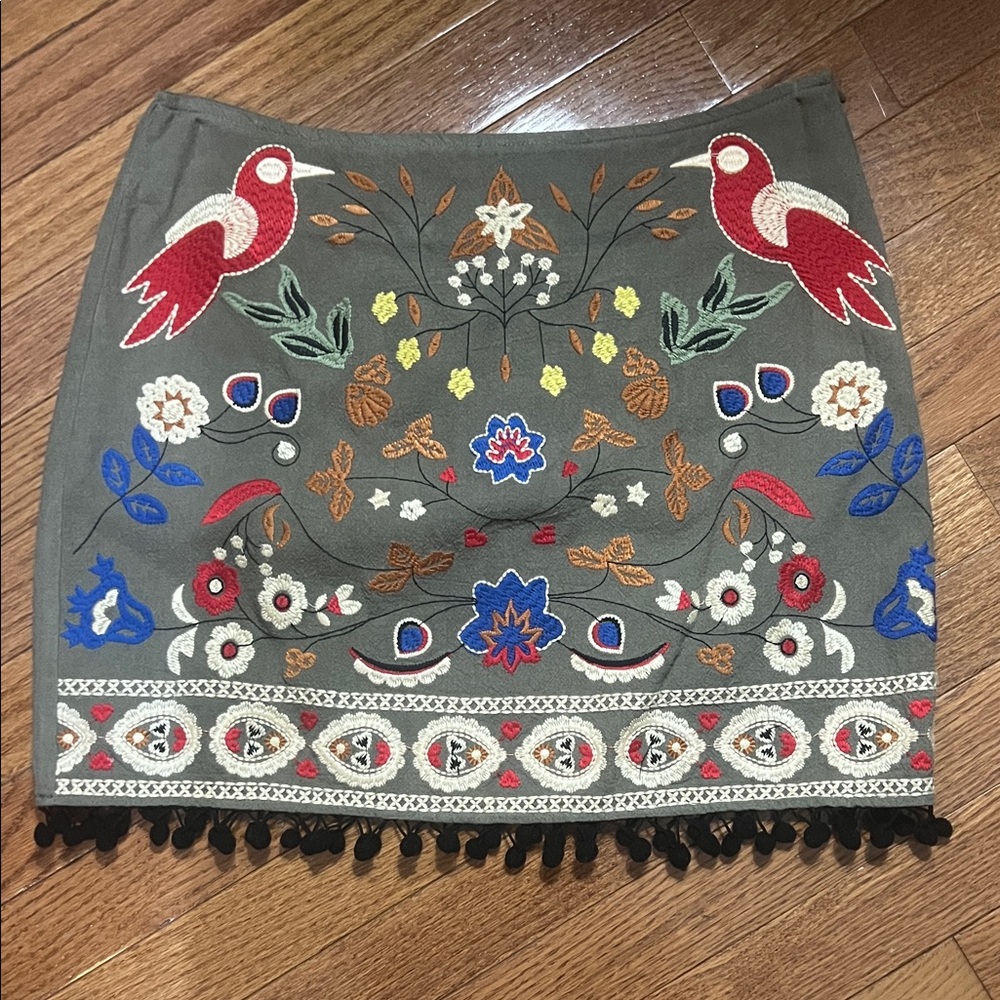 Umgee Gray Mini Skirt with Vibrant Embroidery